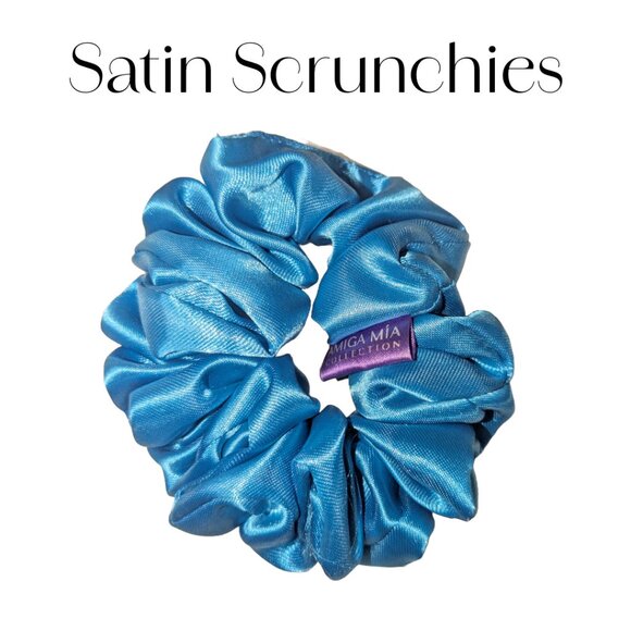 Amiga Mia small blue satin scrunchie hand crafted - Picture 3 of 6